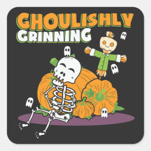 Pegatina Cuadrada Ghoul Ghoul Ghouly Grinning Halloween
