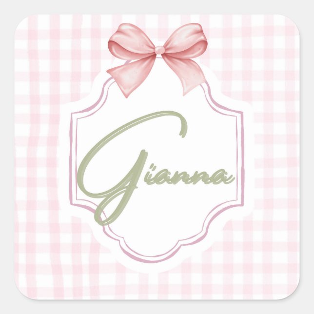 Pegatina Cuadrada Gianna Baby Nursery Bow&Gingham (Anverso)