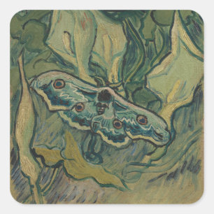 Pegatina Cuadrada Giant Peacock Moth (1889) de Vincent van Gogh