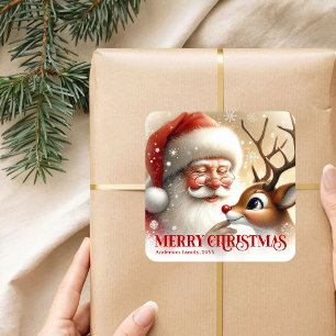Pegatina Cuadrada Gif personalizado de Navidad para niños con Santa