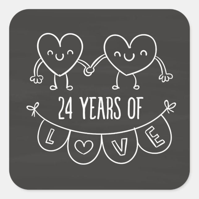 Pegatina Cuadrada Gift Chalk Hearts, 24 Aniversario (Anverso)