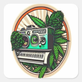 Pegatina Cuadrada gift for music&weed lovers