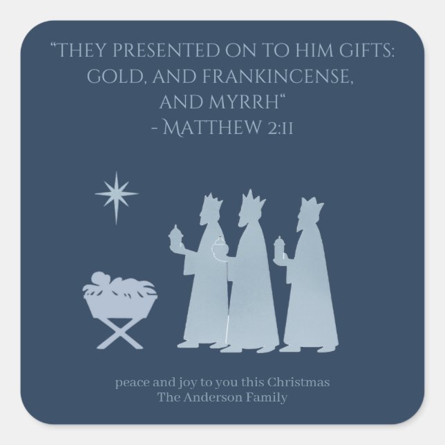 Pegatina Cuadrada Gifts of the Magi Sticker – Three Kings Nativity (Anverso)