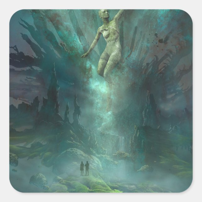 Pegatina Cuadrada Gigantes en una distopía alienígena (Anverso)