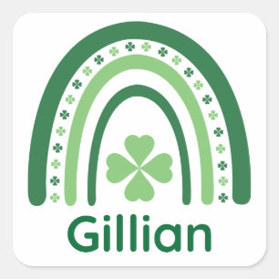 Pegatina Cuadrada Gillian Name Clover Boho Rainbow