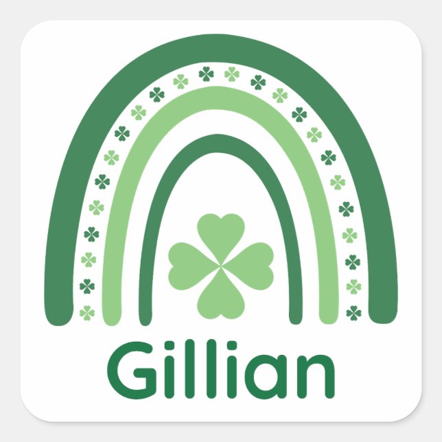 Pegatina Cuadrada Gillian Name Clover Boho Rainbow (Anverso)