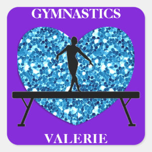 Pegatina Cuadrada Gimnasia Balance Beam Purple Verde azulado