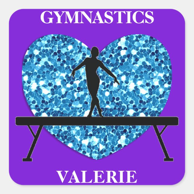 Pegatina Cuadrada Gimnasia Balance Beam Purple Verde azulado (Anverso)