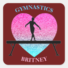 Pegatina Cuadrada Gimnasia Beam Sparkle Heart Burgundy