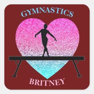 Pegatina Cuadrada Gimnasia Beam Sparkle Heart Burgundy