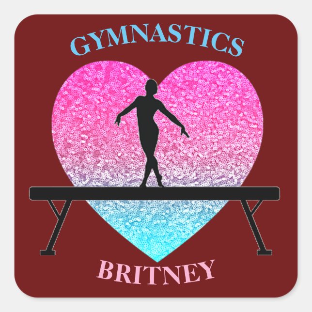 Pegatina Cuadrada Gimnasia Beam Sparkle Heart Burgundy (Anverso)