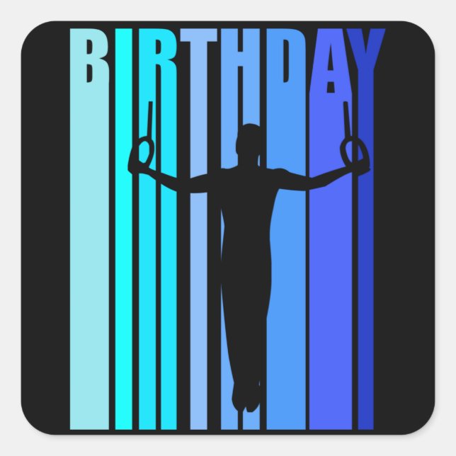 Pegatina Cuadrada Gimnasia Cumpleaños Gimnasta Anillos estilo retro (Anverso)