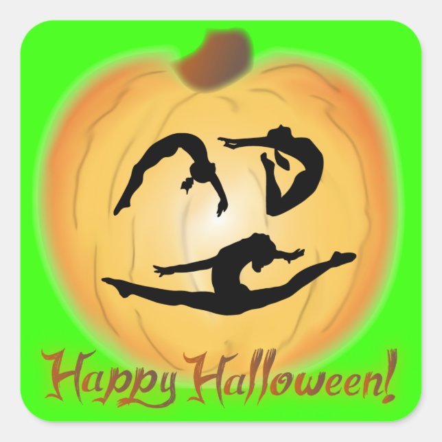 Pegatina Cuadrada Gimnasia feliz de Halloween (Anverso)