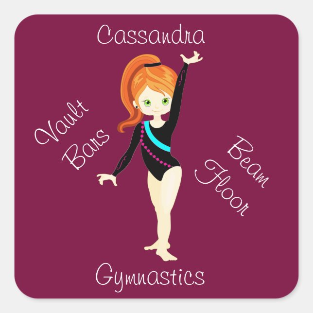 Pegatina Cuadrada Gimnasia Ginger Hair, Green Eyes, Black Leo (Anverso)