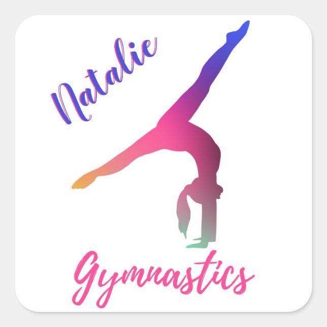 Pegatina Cuadrada Gimnasia - Kickover Púrpura Rosa Personalizado (Anverso)