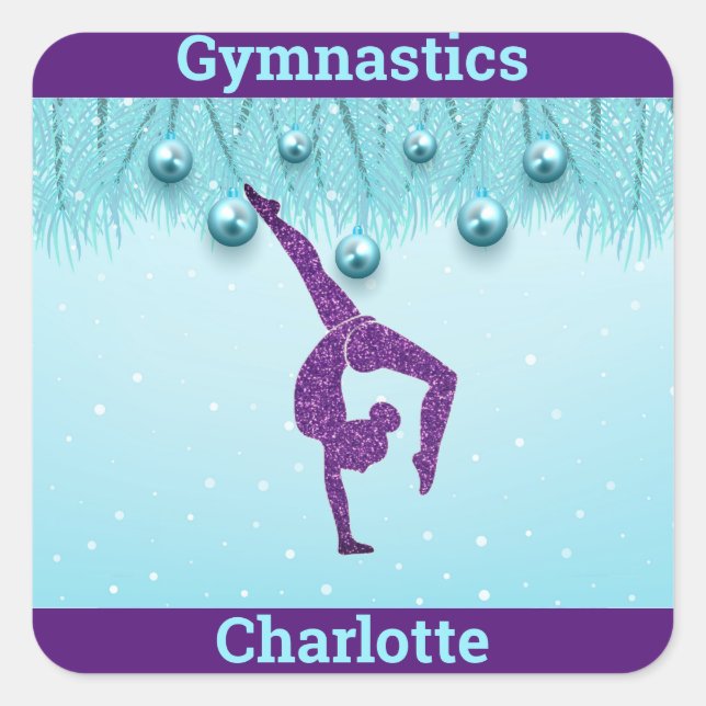 Pegatina Cuadrada Gimnasia Navidades Purple Aqua Personalizada (Anverso)