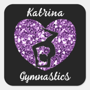 Pegatina Cuadrada Gimnasia negra y púrpura personalizada