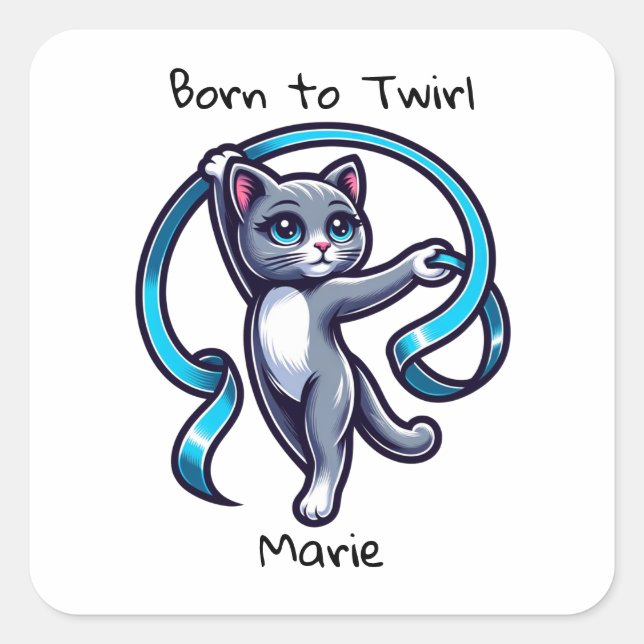 Pegatina Cuadrada Gimnasia Rítmica Cinta Twirl (Anverso)