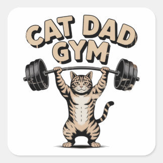 Pegatina Cuadrada Gimnasio de gatos divertidos para papá