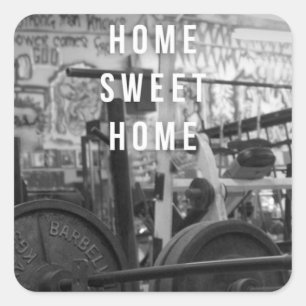Pegatina Cuadrada Gimnasio - Hogar Dulce - Barbell - entrenamiento
