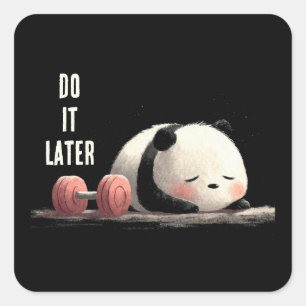 Pegatina Cuadrada Gimnasio Panda Cansado – Arte Divertido y Lindo de