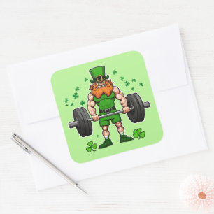 Pegatina Cuadrada Gimnasio St. Patrick's Day Funny Leprechaun Barbel