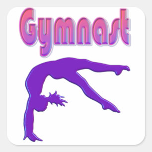 Pegatina Cuadrada Gimnasta Poder Tumblando Metálico Púrpura