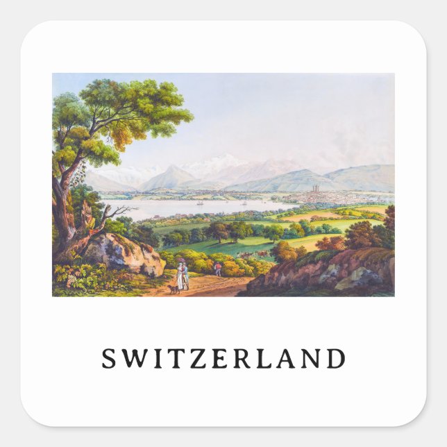 Pegatina Cuadrada Ginebra, Suiza (Anverso)