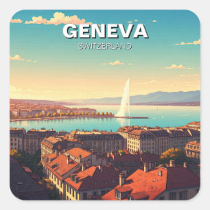 Pegatina Cuadrada Ginebra Suiza Viajes