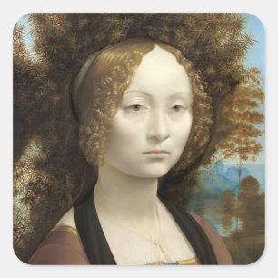 Pegatina Cuadrada Ginevra de' Benci Leonardo da Vinci
