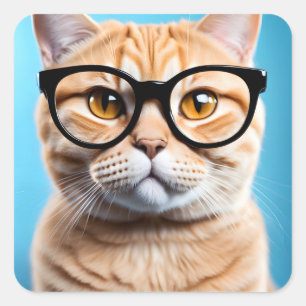 Pegatina Cuadrada Ginger Cat Wearing Glass