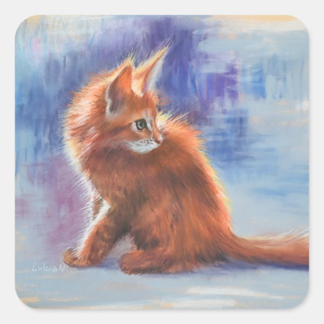 Pegatina Cuadrada Ginger Kitten en luz pastel (Anverso)