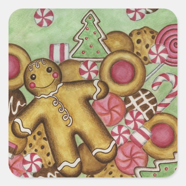 Pegatina Cuadrada Gingerbread Christmas Sticker (Anverso)