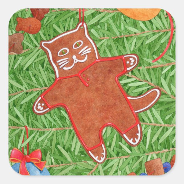 Pegatina Cuadrada GINGERBREAD KITTY Grandes Pegatinas Cuadrados (Anverso)