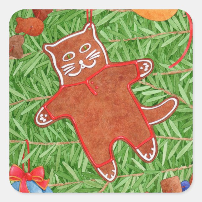 Pegatina Cuadrada GINGERBREAD KITTY Pequeños Pegatinas Cuadrados (Anverso)