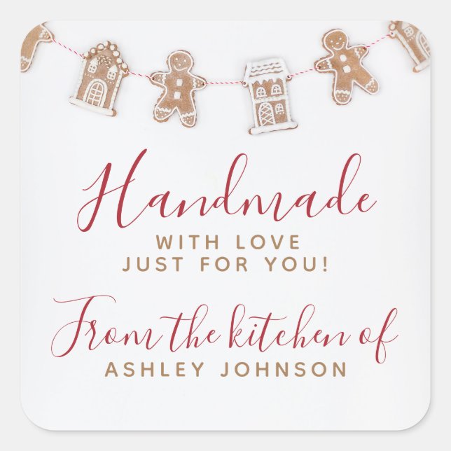 Pegatina Cuadrada GINGERBREAD Red Hecho A Mano Con Amor (Anverso)