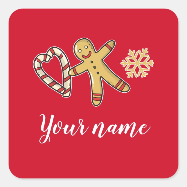 Pegatina Cuadrada Gingerbreadman Love (Anverso)