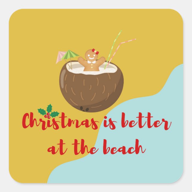 Pegatina Cuadrada Gingerwoman Navidades de playa (Anverso)
