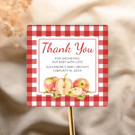 Pegatina Cuadrada Gingham Apple of Our Eye Baby Shower