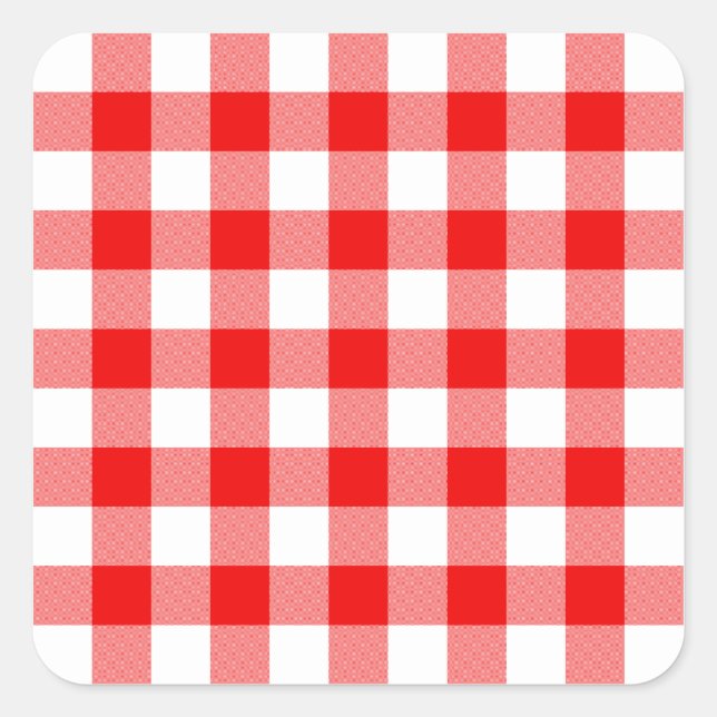 Pegatina Cuadrada Gingham Rojo (Anverso)