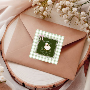 Pegatina Cuadrada Gingham Silly Goose Mama y Bebé Gracias