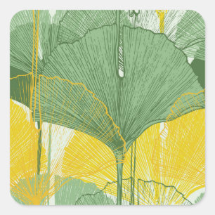 Pegatina Cuadrada Ginkgo Biloba: Hojas Tropicales