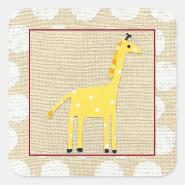 Pegatina Cuadrada Girafa amarilla con puntos de polka blanco (Anverso)