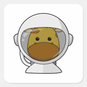 Pegatina Cuadrada Girafa como astronauta con casco