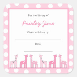 Pegatina Cuadrada Girafa rosa trae un libro a pegatinas de Baby Show