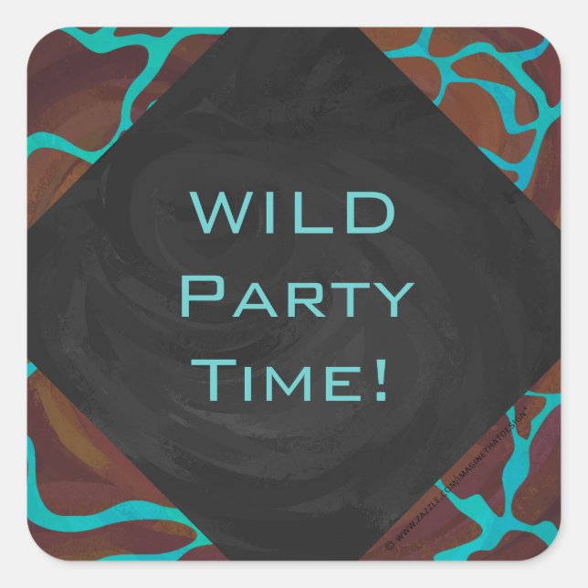 Pegatina Cuadrada Giraffe Brown y la impresión Verde azulada (Anverso)