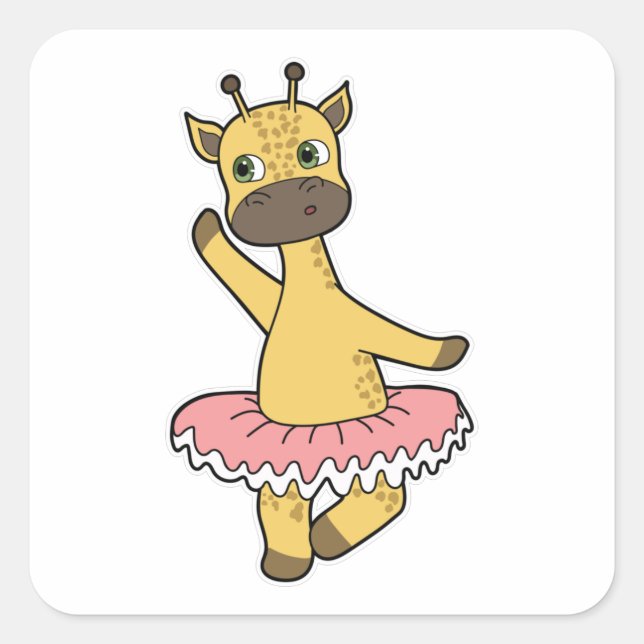 Pegatina Cuadrada Giraffe como Ballerina en el ballet con falda (Anverso)