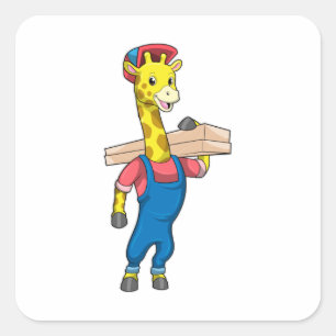 Pegatina Cuadrada Giraffe como carpintero con madera
