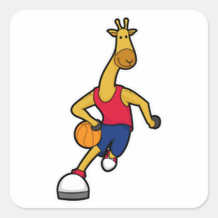 Pegatina Cuadrada Giraffe como jugador de baloncesto con baloncesto