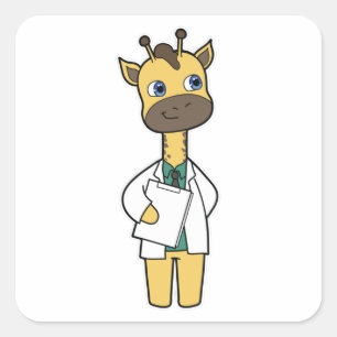 Pegatina Cuadrada Giraffe como Médica con Notepad